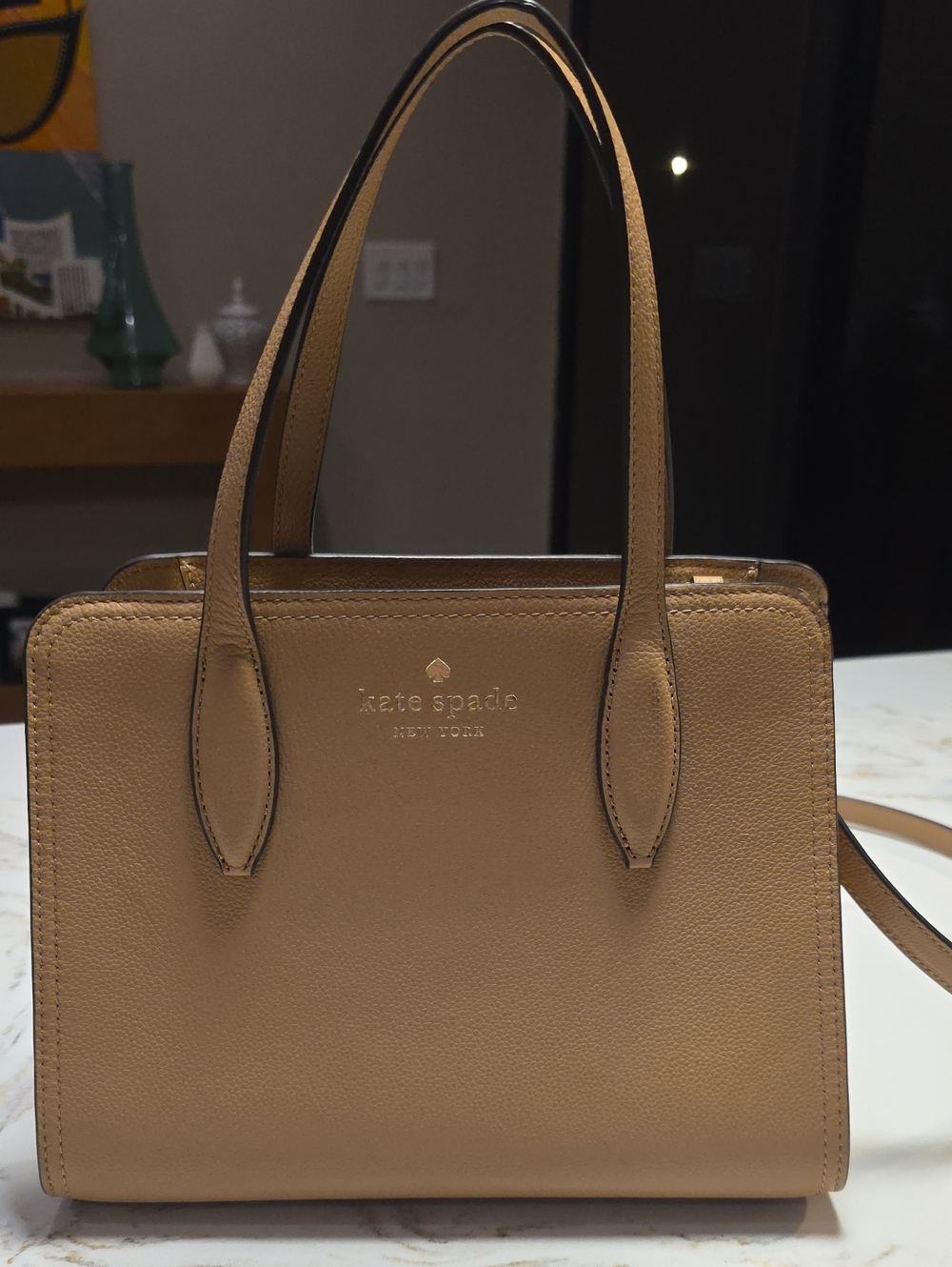 kate spade Tan Leather Structured Satchel Crossbody Purse Hand bag